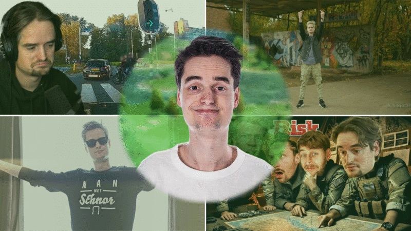 Gamemeneer collage met 4 thumbnails van zijn video's