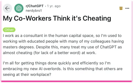 Reddit: Co-workers think it's cheating