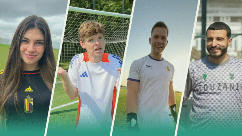 Collage van voetbalinfluencers (Celine Dept, Joris Sebregts, Koen Geven, Touzani)